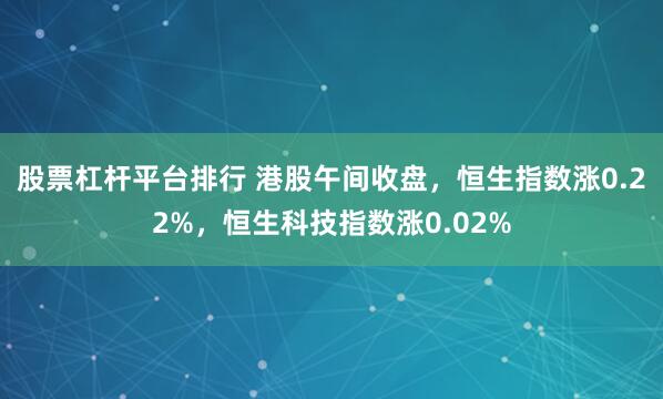 股票杠杆平台排行 港股午间收盘，恒生指数涨0.22%，恒生科技指数涨0.02%
