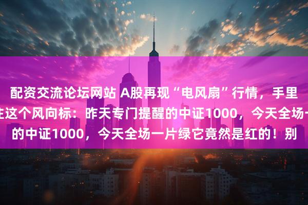 配资交流论坛网站 A股再现“电风扇”行情，手里的老蓝筹死活不动？记住这个风向标：昨天专门提醒的中证1000，今天全场一片绿它竟然是红的！别